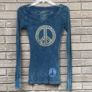 Awake Couture peace sign ribbed long sleeve shirt
